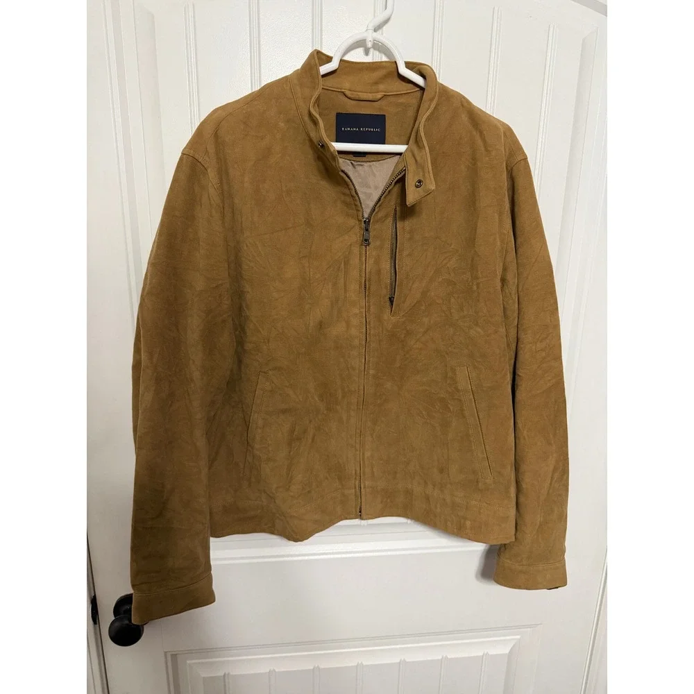 Banana Republic Jacket Mens Large Brown Harrington Faux Suede EUC
